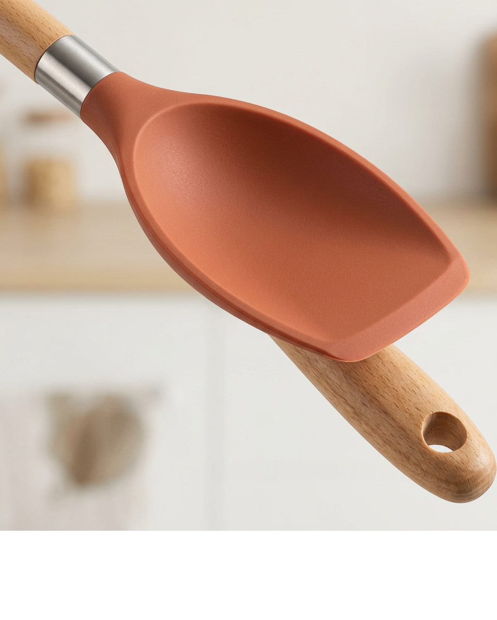 Gaue Wood-Handle Silicone Deep Spoonula 32 cm Terracotta - Detail view