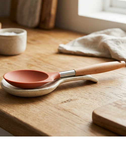 Gaue Wood-Handle Silicone Deep Spoonula 32 cm Terracotta - Lifestyle view