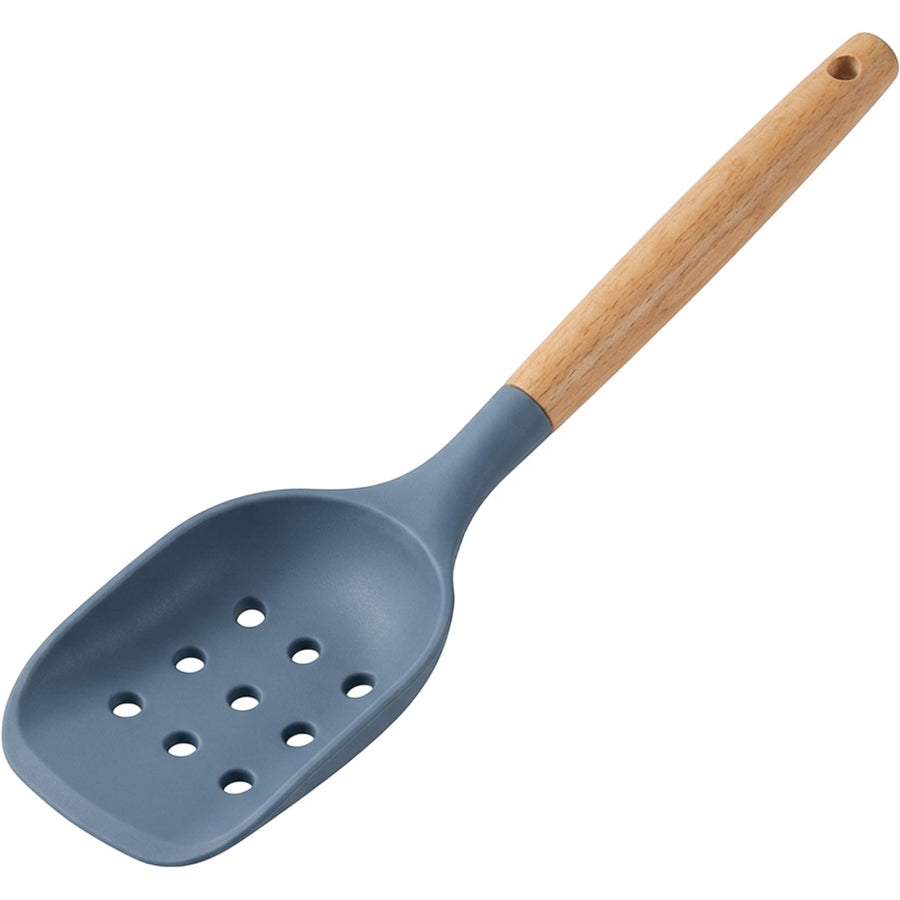 Gaue Wood-Handle Silicone Perforated Scoop 32 cm Slate Blue