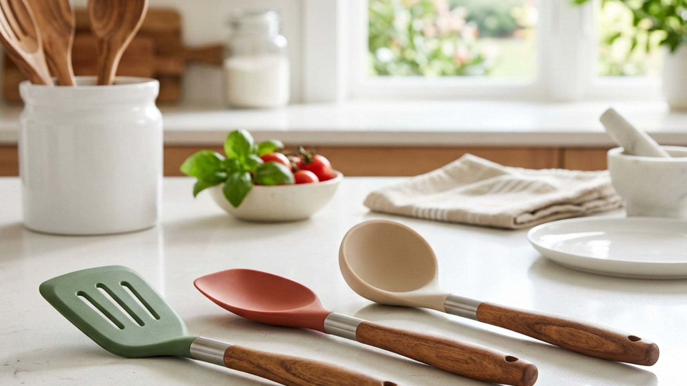 Gaue wood handle silicone cooking utensils